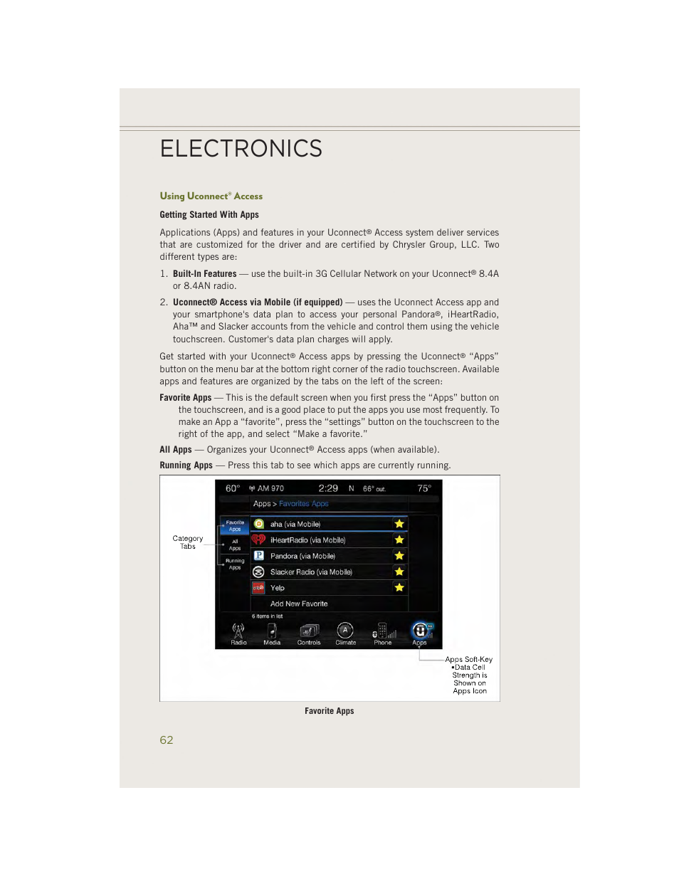 Using uconnect® access, Electronics | Jeep 2014 Cherokee - User Guide User Manual | Page 64 / 204