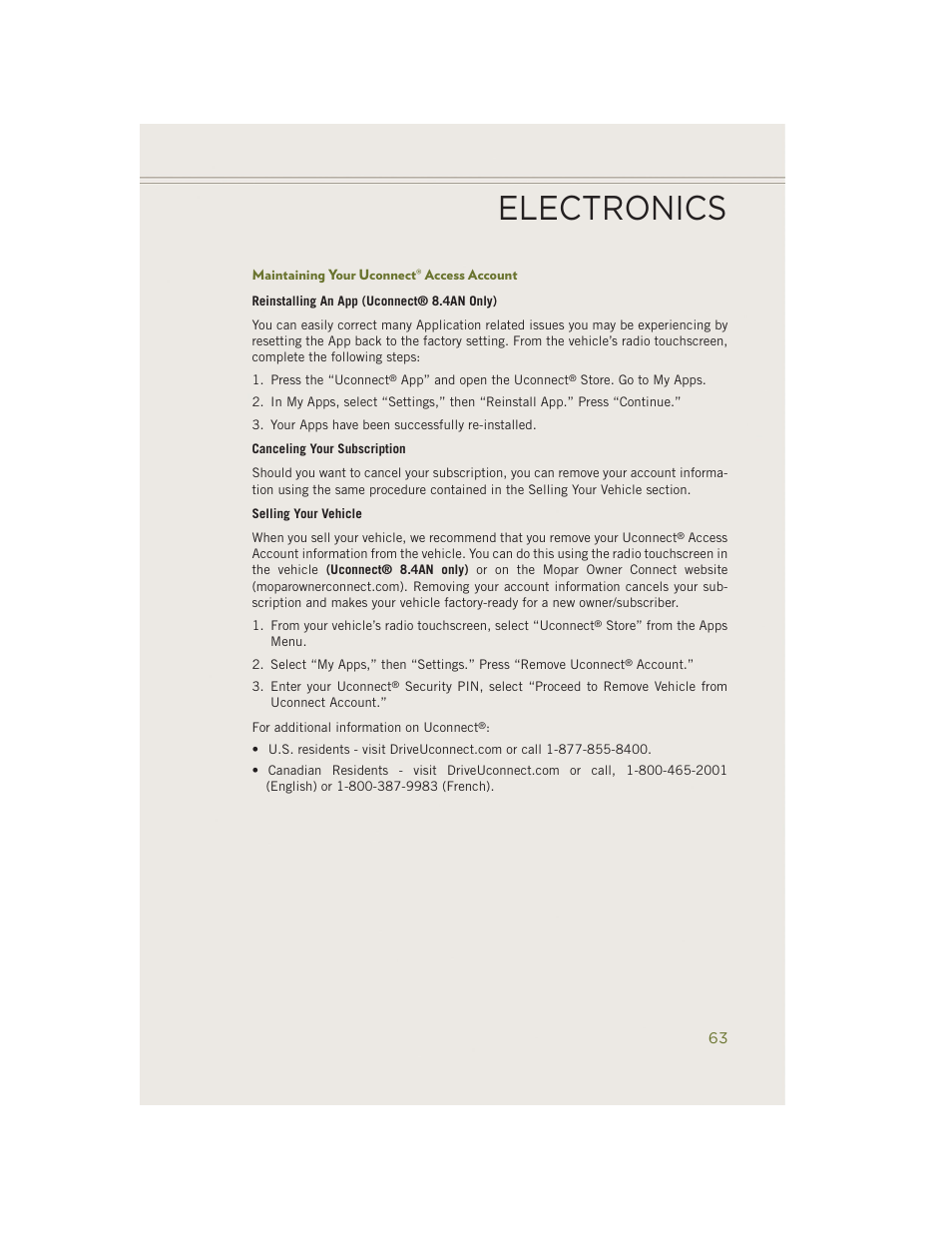 Maintaining your uconnect® access account, Electronics | Jeep 2014 Cherokee - User Guide User Manual | Page 65 / 204