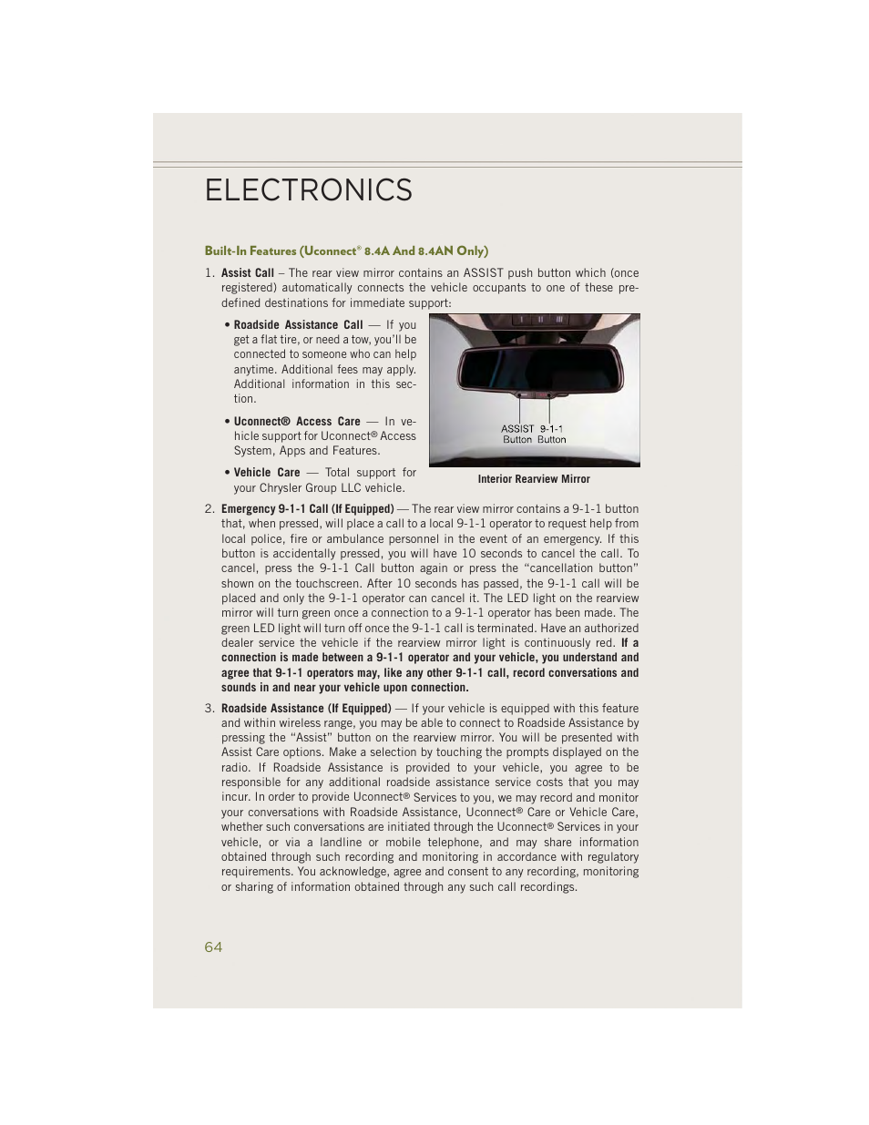 Built-in features (uconnect® 8.4a and 8.4an only), Electronics | Jeep 2014 Cherokee - User Guide User Manual | Page 66 / 204