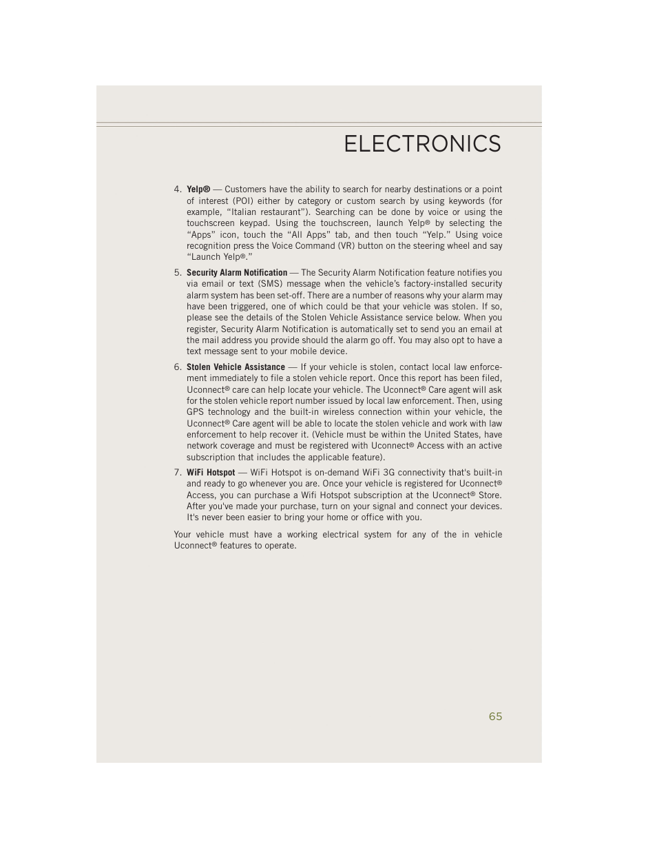 Electronics | Jeep 2014 Cherokee - User Guide User Manual | Page 67 / 204