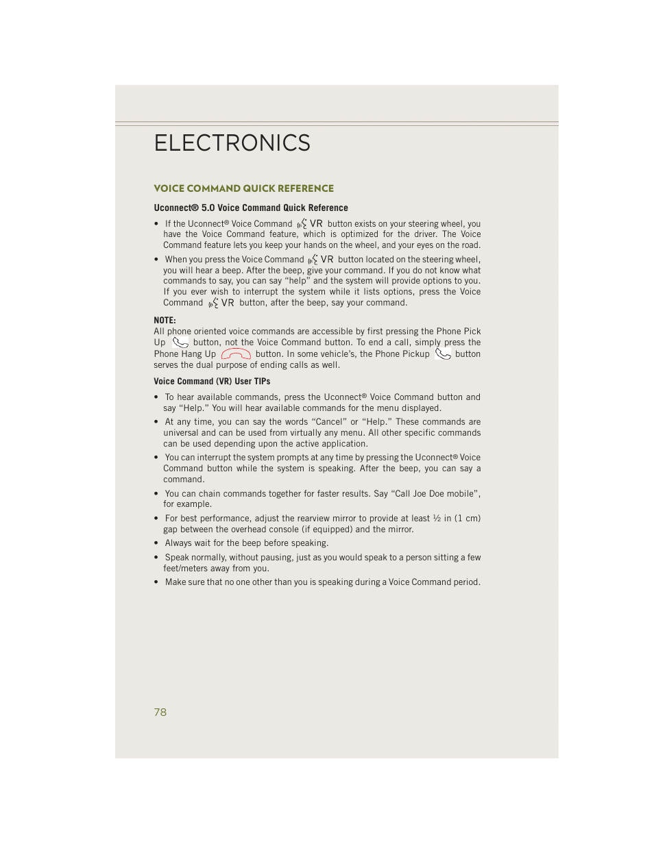 Voice command quick reference, Electronics | Jeep 2014 Cherokee - User Guide User Manual | Page 80 / 204