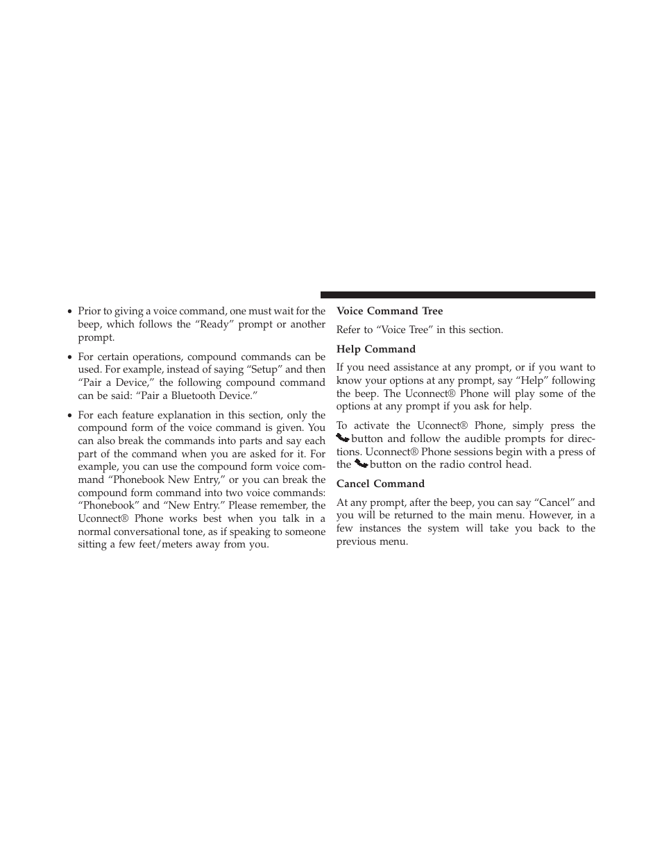 Voice command tree, Help command, Cancel command | Jeep 2014 Compass - Owner Manual User Manual | Page 118 / 572