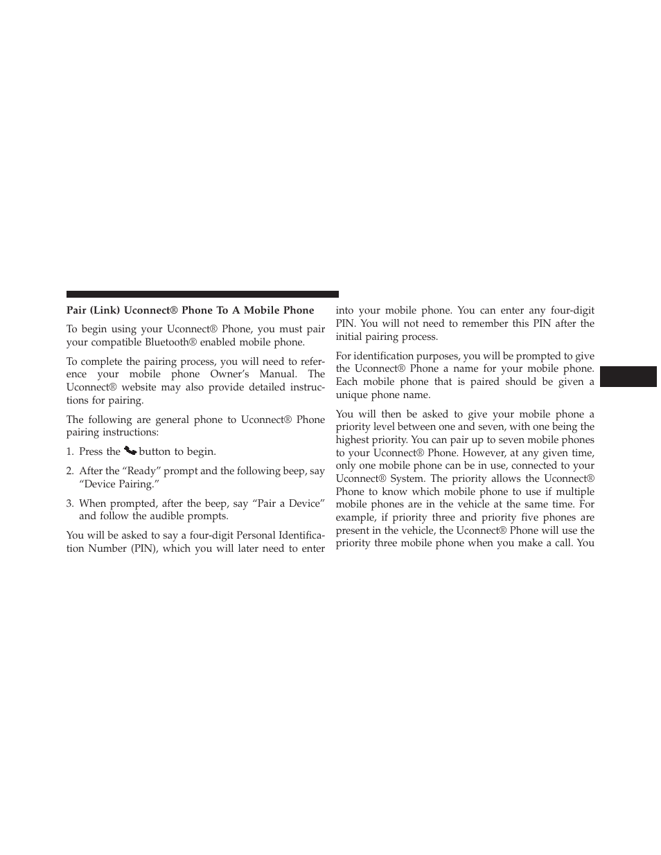 Pair (link) uconnect® phone to a mobile phone | Jeep 2014 Compass - Owner Manual User Manual | Page 119 / 572