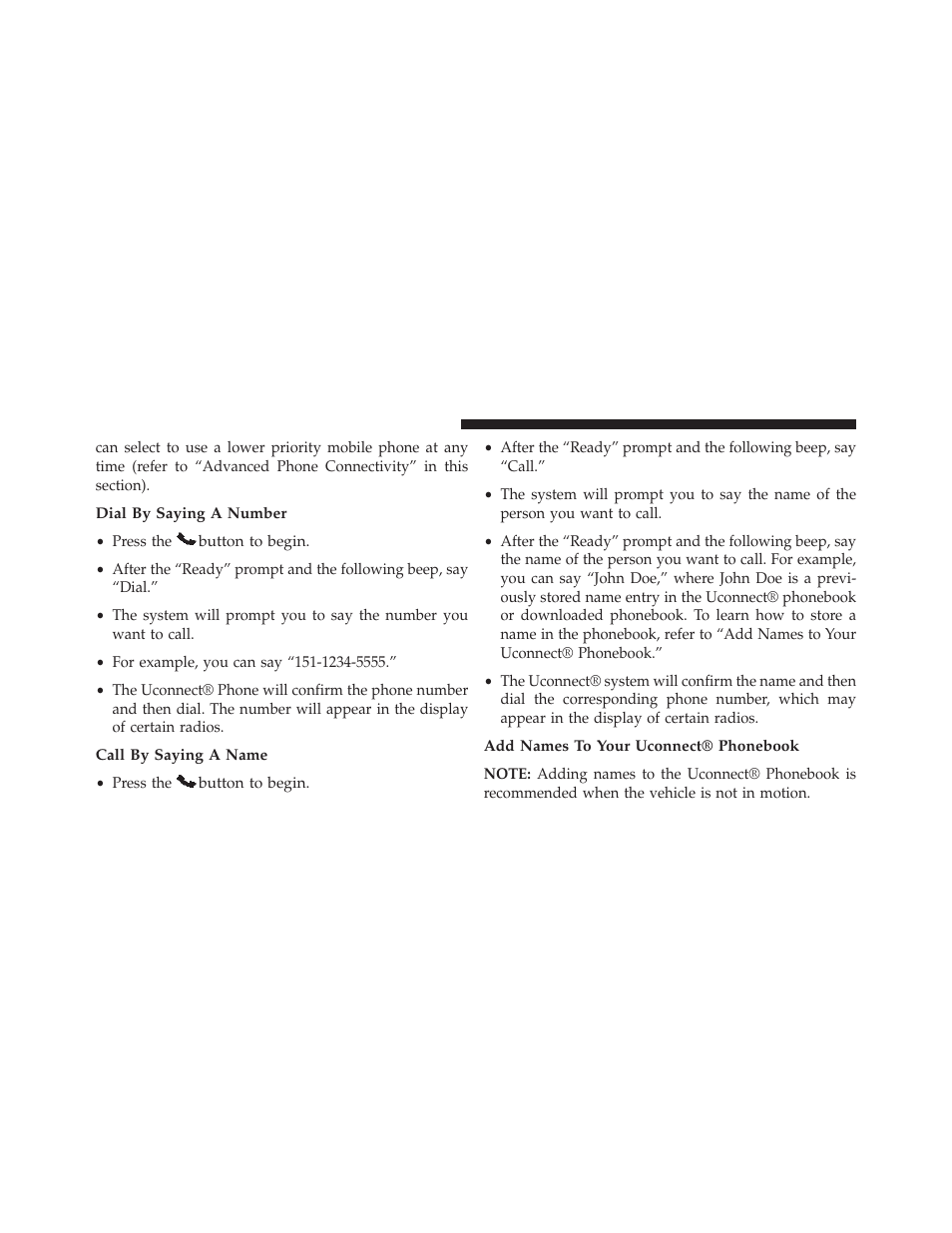 Dial by saying a number, Call by saying a name, Add names to your uconnect® phonebook | Jeep 2014 Compass - Owner Manual User Manual | Page 120 / 572