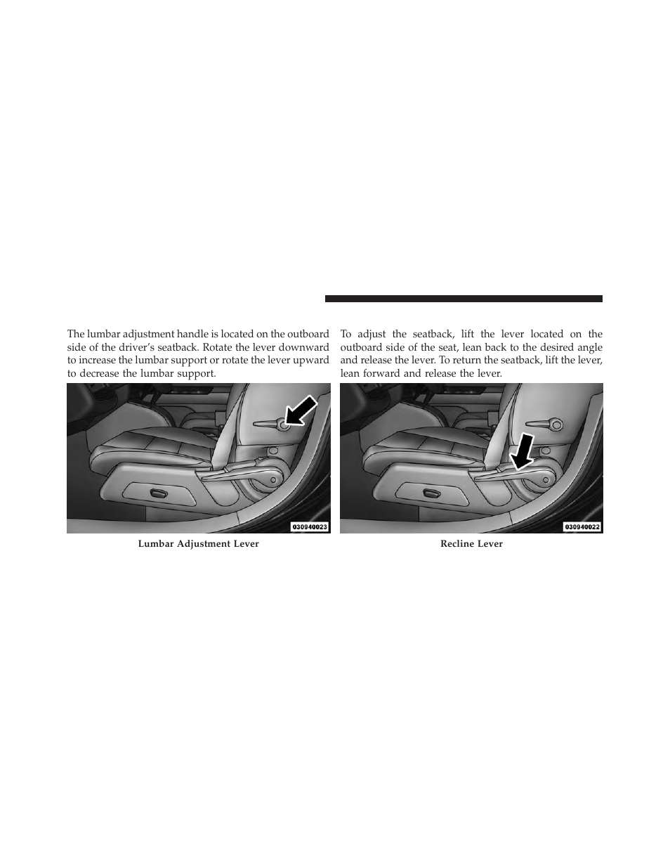 Manual lumbar — if equipped, Driver's seatback recline, Driver’s seatback recline | Jeep 2014 Compass - Owner Manual User Manual | Page 158 / 572