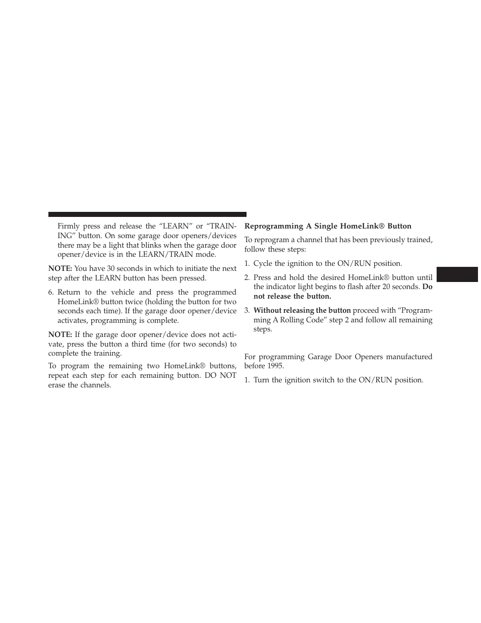 Reprogramming a single homelink® button, Programming a non-rolling code | Jeep 2014 Compass - Owner Manual User Manual | Page 189 / 572