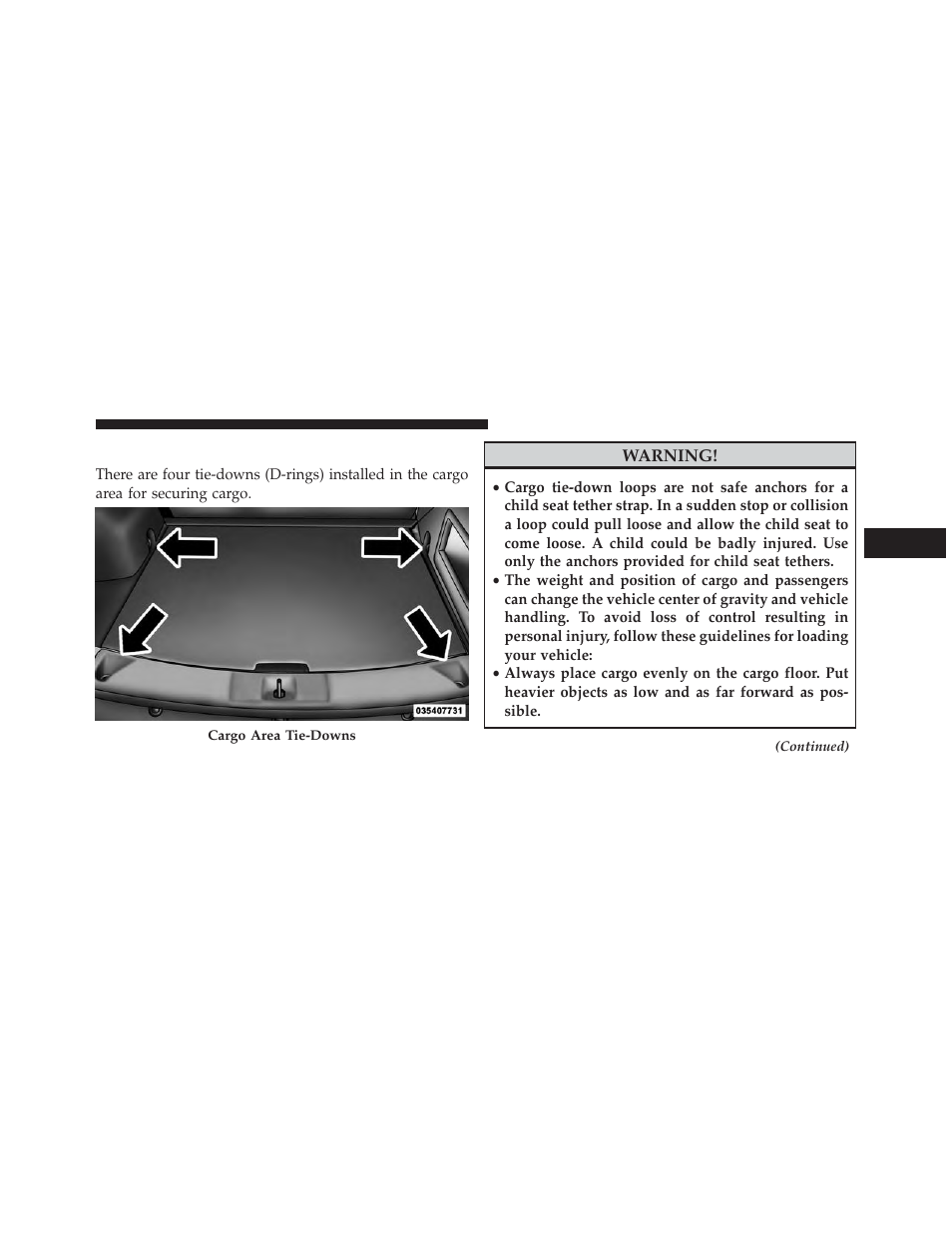 Cargo tie-down loops | Jeep 2014 Compass - Owner Manual User Manual | Page 211 / 572