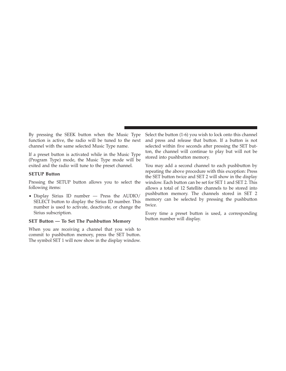 Setup button, Set button — to set the pushbutton memory | Jeep 2014 Compass - Owner Manual User Manual | Page 298 / 572