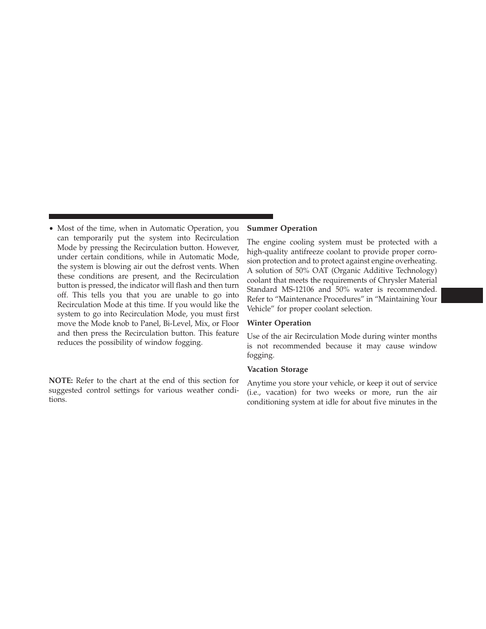 Operating tips, Summer operation, Winter operation | Vacation storage | Jeep 2014 Compass - Owner Manual User Manual | Page 319 / 572