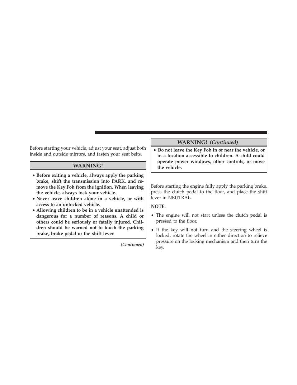Starting procedures, Manual transmission — if equipped | Jeep 2014 Compass - Owner Manual User Manual | Page 328 / 572
