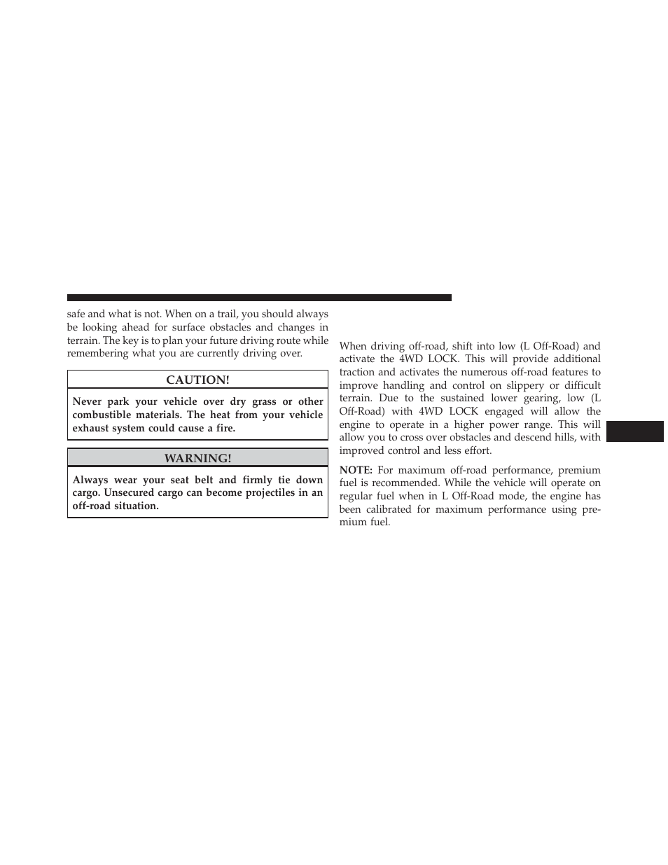 When to use low (l off-road) with the 4wd, Lock lever engaged | Jeep 2014 Compass - Owner Manual User Manual | Page 355 / 572