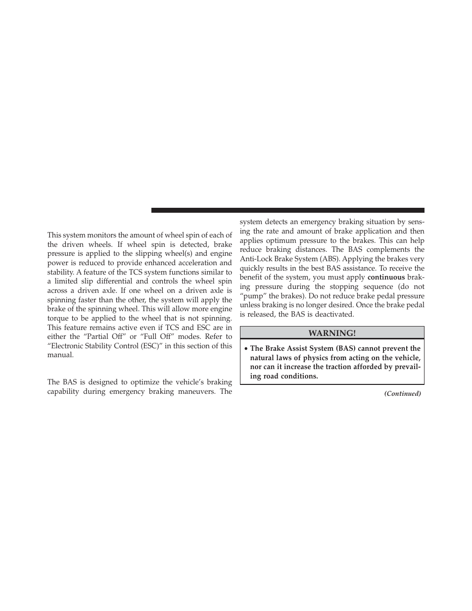 Traction control system (tcs), Brake assist system (bas) | Jeep 2014 Compass - Owner Manual User Manual | Page 372 / 572