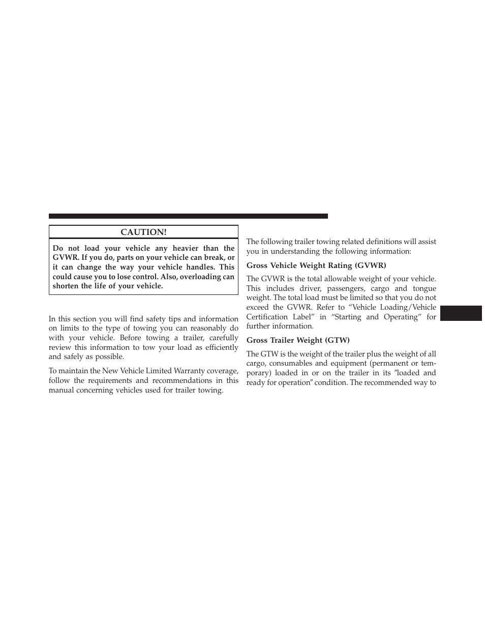 Trailer towing, Common towing definitions, Gross vehicle weight rating (gvwr) | Gross trailer weight (gtw) | Jeep 2014 Compass - Owner Manual User Manual | Page 425 / 572