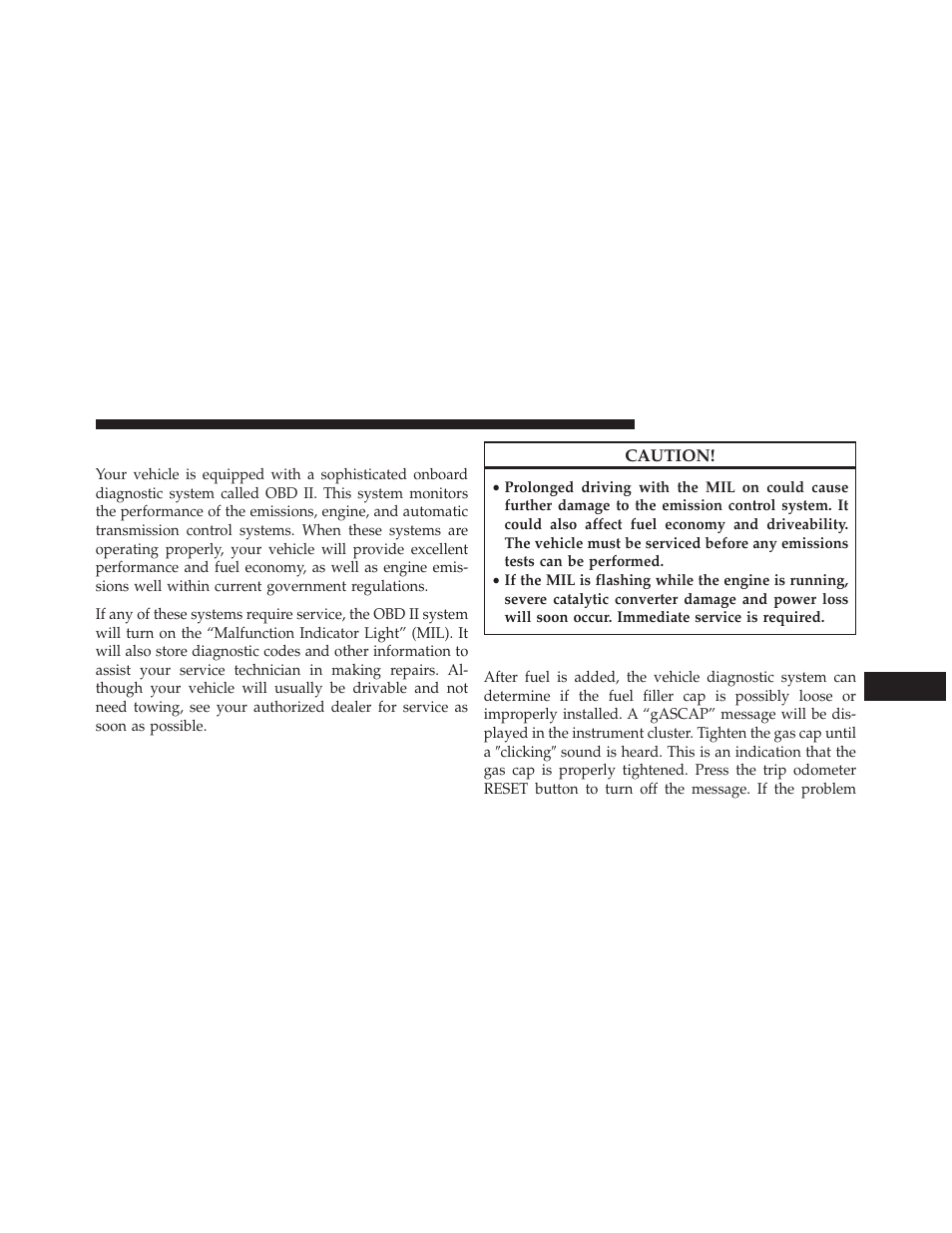 Onboard diagnostic system — obd ii, Loose fuel filler cap message | Jeep 2014 Compass - Owner Manual User Manual | Page 483 / 572