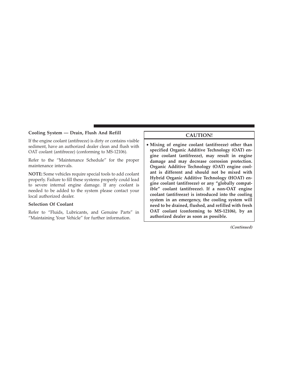 Cooling system — drain, flush and refill, Selection of coolant | Jeep 2014 Compass - Owner Manual User Manual | Page 500 / 572