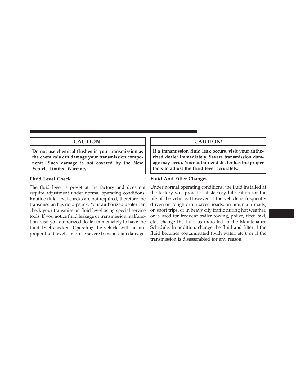 Fluid level check, Fluid and filter changes | Jeep 2014 Compass - Owner Manual User Manual | Page 509 / 572