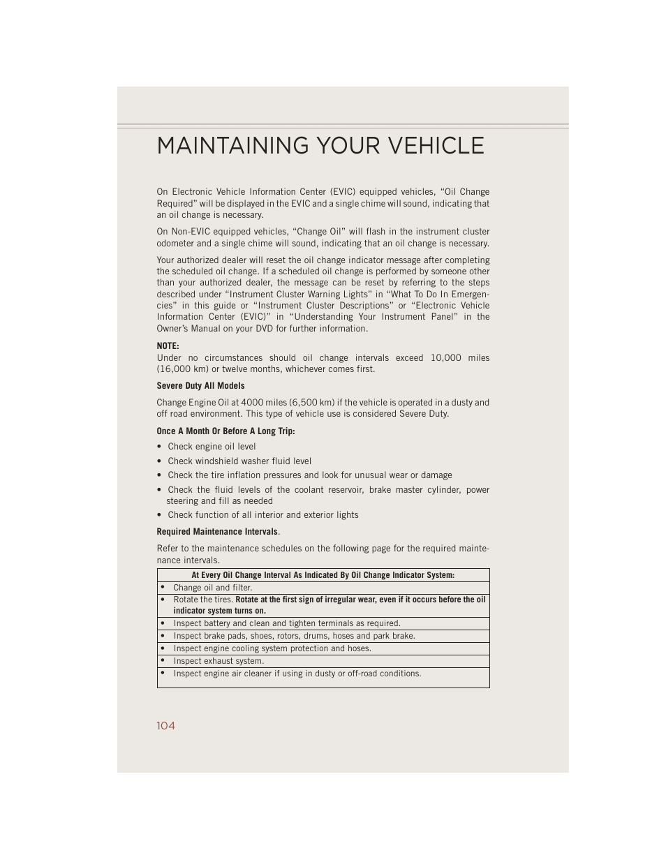 Maintaining your vehicle | Jeep 2014 Compass - User Guide User Manual | Page 106 / 124