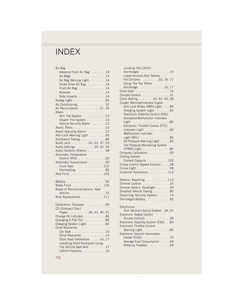 Index | Jeep 2014 Compass - User Guide User Manual | Page 118 / 124