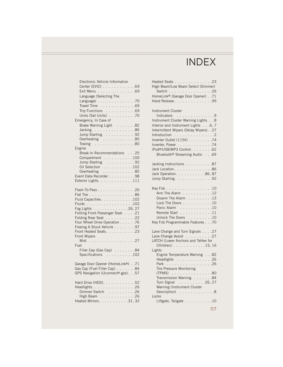 Index | Jeep 2014 Compass - User Guide User Manual | Page 119 / 124