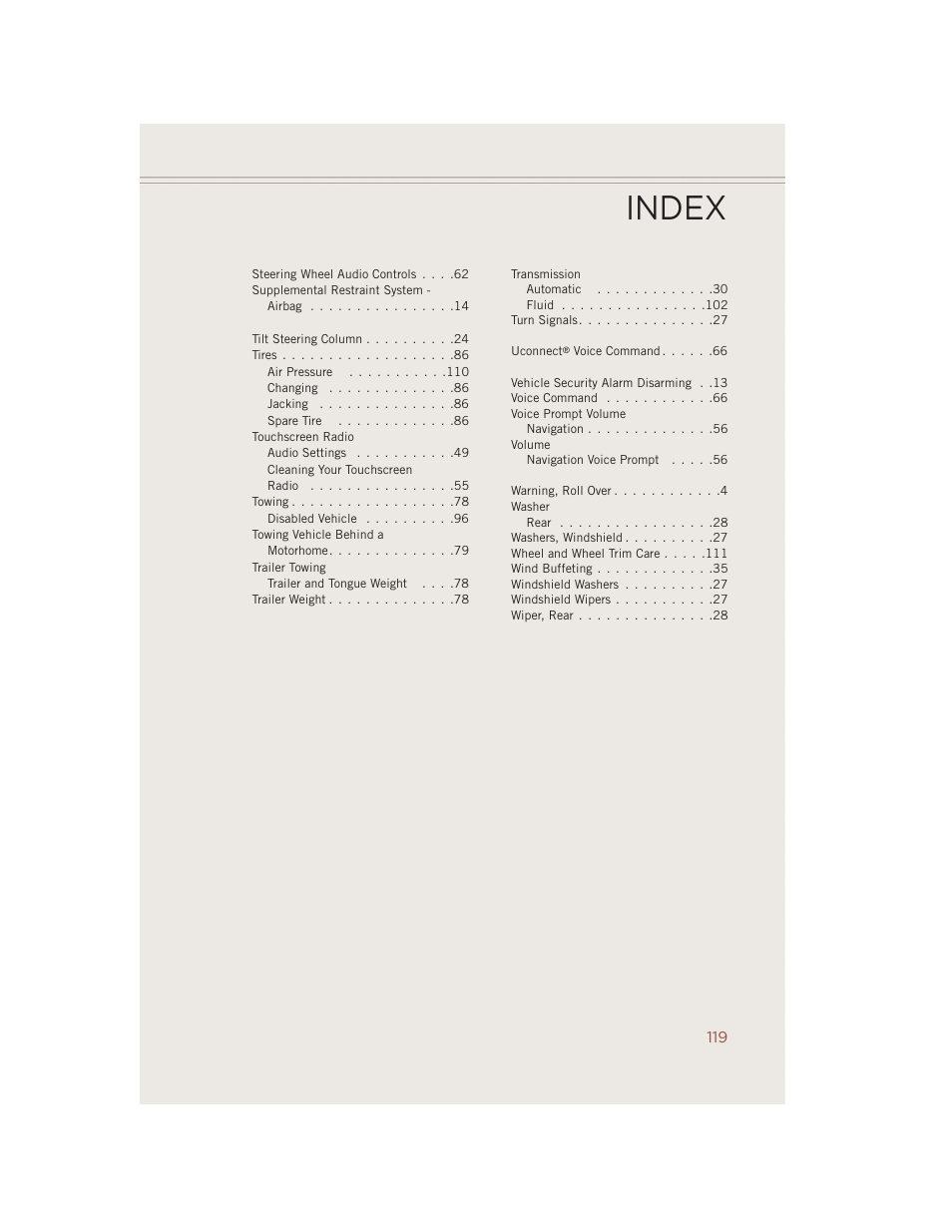 Index | Jeep 2014 Compass - User Guide User Manual | Page 121 / 124