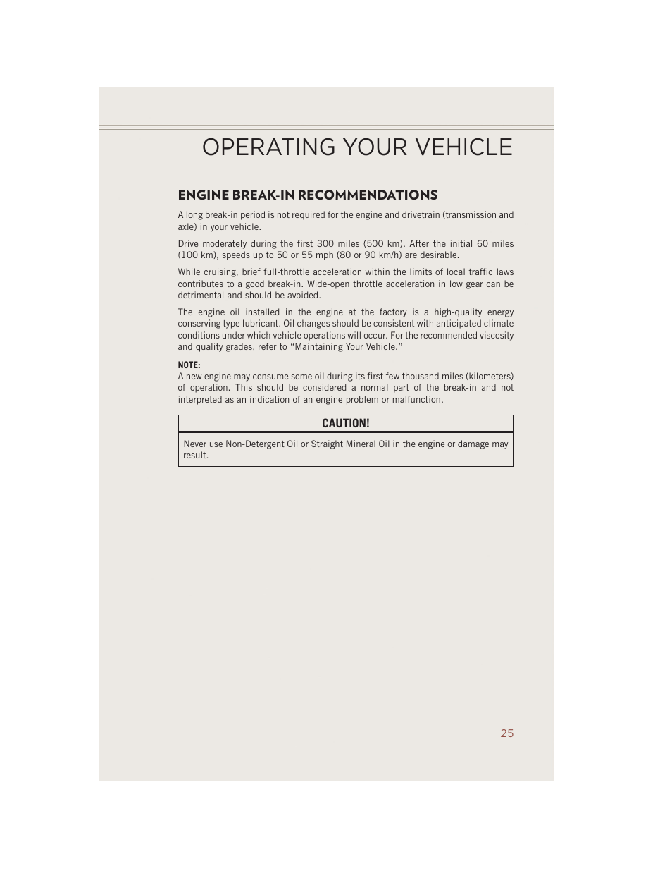 Operating your vehicle, Engine break-in recommendations | Jeep 2014 Compass - User Guide User Manual | Page 27 / 124