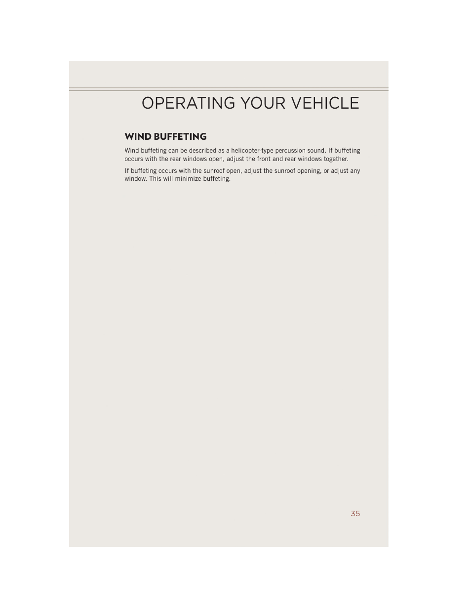 Wind buffeting, Operating your vehicle | Jeep 2014 Compass - User Guide User Manual | Page 37 / 124