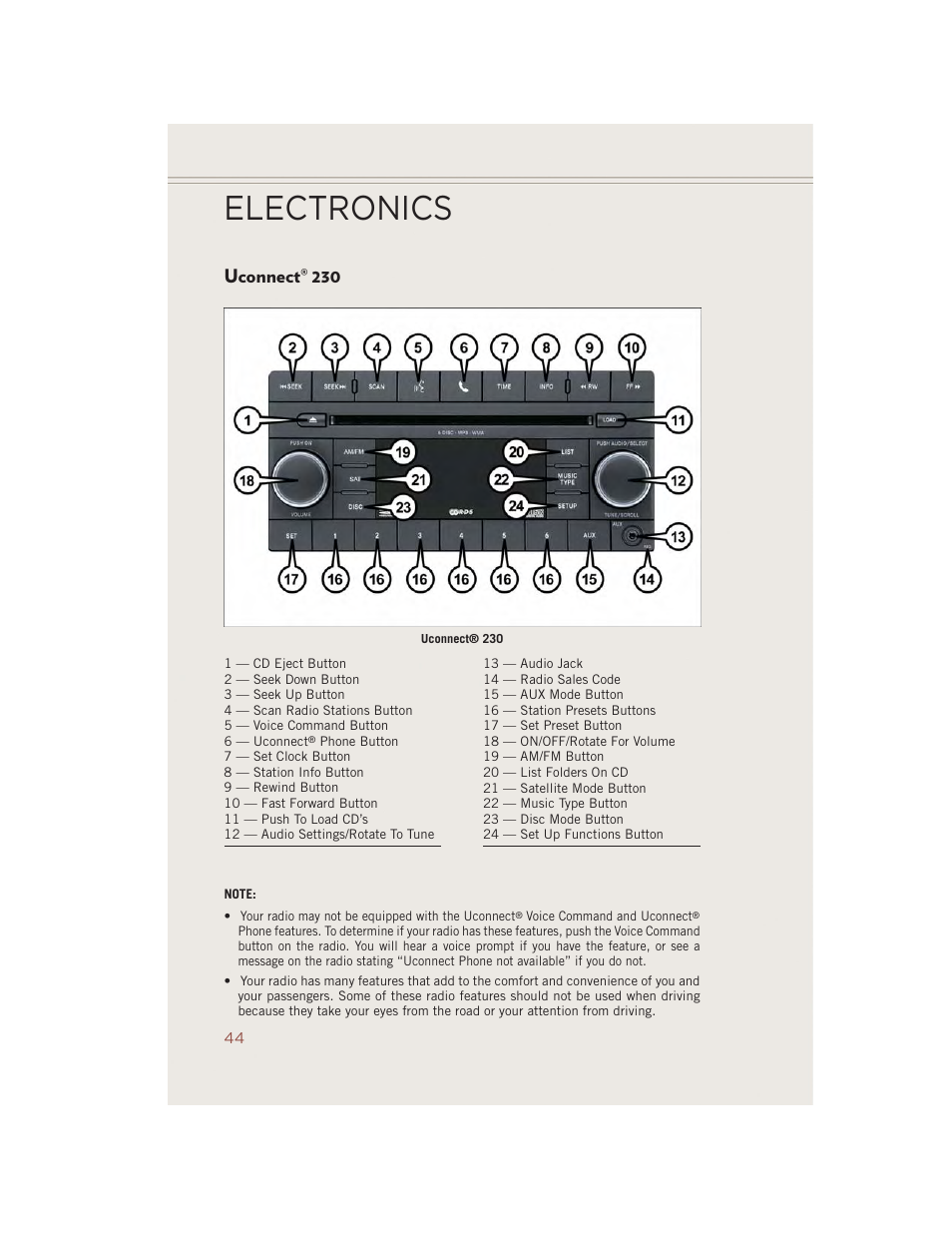 Uconnect® 230, Uconnect, Electronics | Jeep 2014 Compass - User Guide User Manual | Page 46 / 124