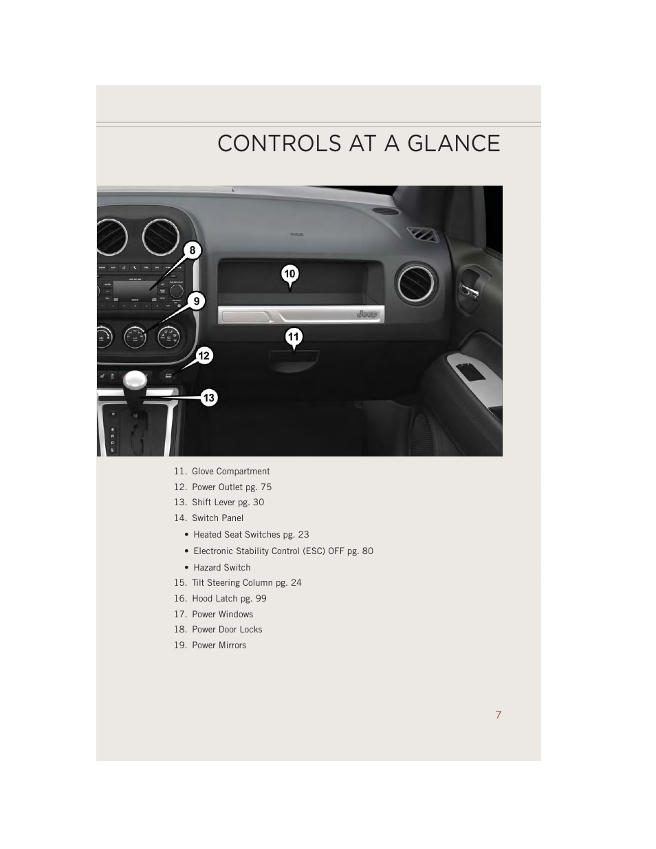 Controls at a glance | Jeep 2014 Compass - User Guide User Manual | Page 9 / 124