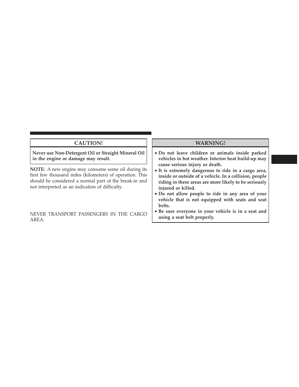 Safety tips, Transporting passengers | Jeep 2014 Grand Cherokee - Owner Manual User Manual | Page 109 / 674