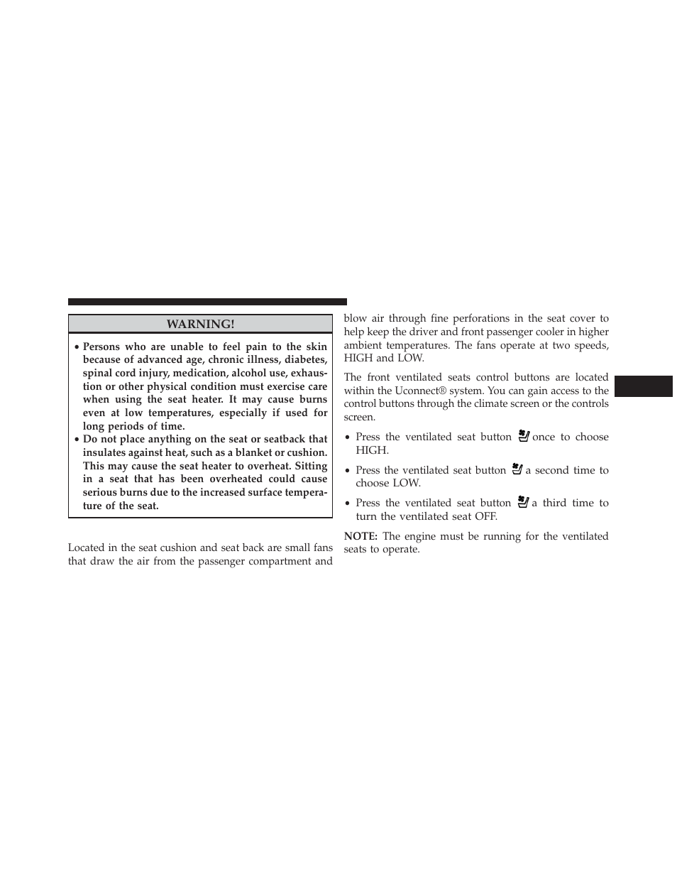 Front ventilated seats — if equipped | Jeep 2014 Grand Cherokee - Owner Manual User Manual | Page 151 / 674