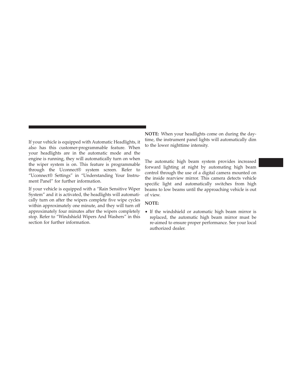 Headlights on automatically with wipers, Automatic high beam — if equipped | Jeep 2014 Grand Cherokee - Owner Manual User Manual | Page 167 / 674