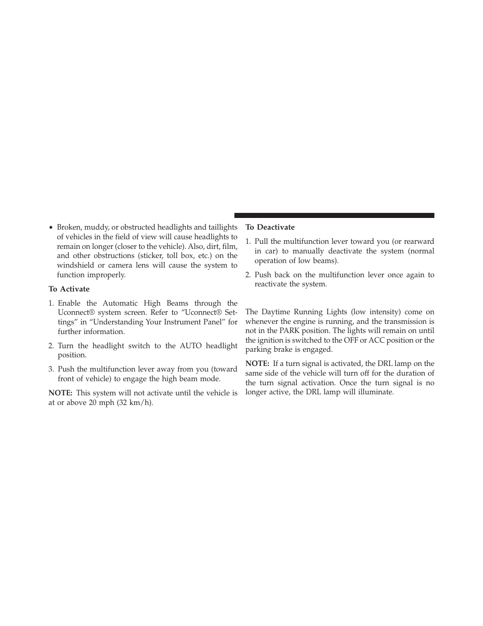 To activate, To deactivate, Daytime running lights — if equipped | Jeep 2014 Grand Cherokee - Owner Manual User Manual | Page 168 / 674