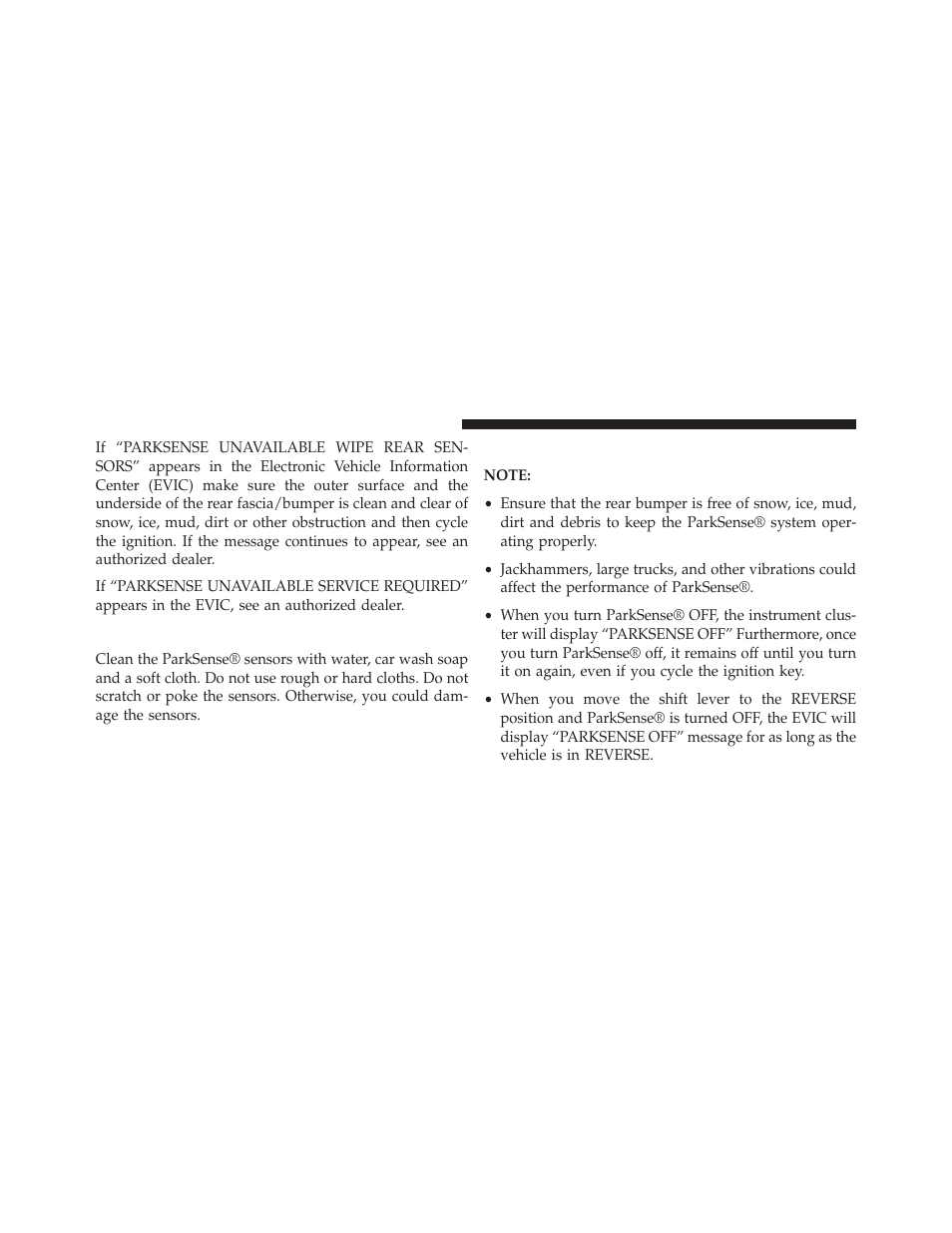 Cleaning the parksense® system, Parksense® system usage precautions | Jeep 2014 Grand Cherokee - Owner Manual User Manual | Page 222 / 674