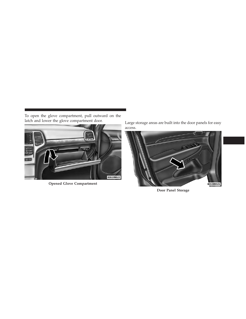 Door storage | Jeep 2014 Grand Cherokee - Owner Manual User Manual | Page 265 / 674