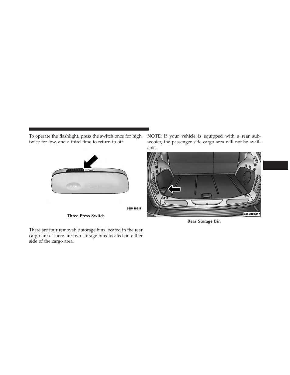 Cargo storage bins | Jeep 2014 Grand Cherokee - Owner Manual User Manual | Page 269 / 674