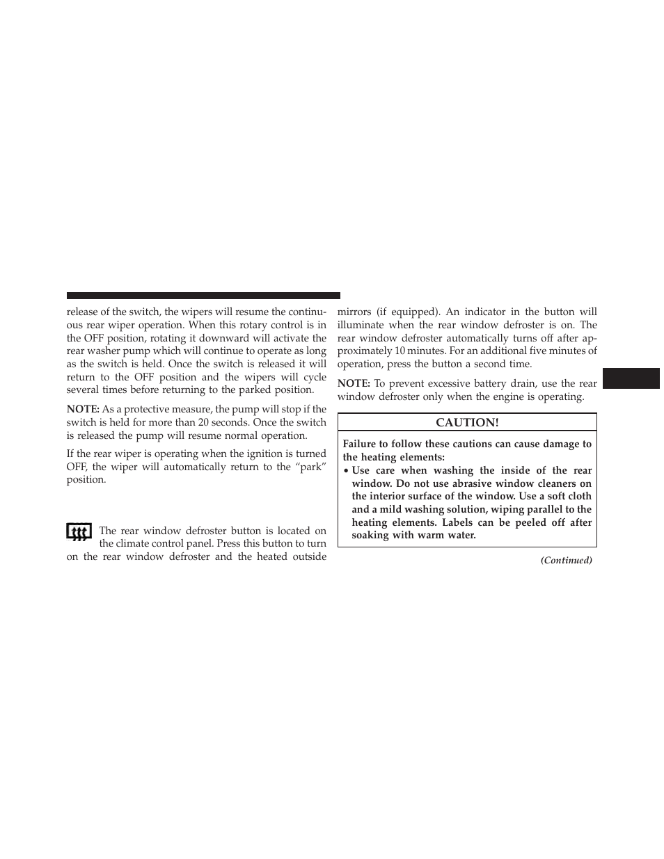 Rear window defroster | Jeep 2014 Grand Cherokee - Owner Manual User Manual | Page 275 / 674