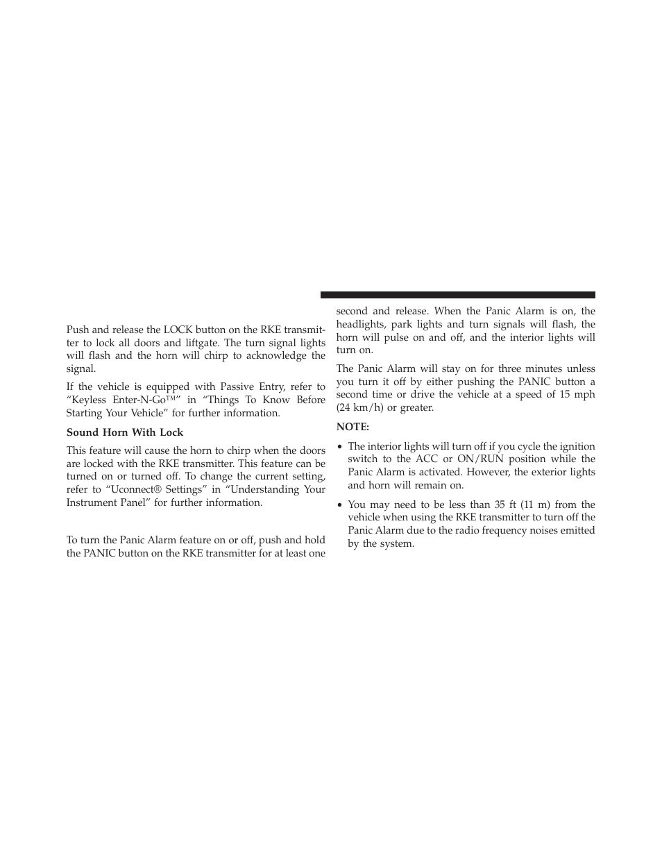 To lock the doors and liftgate, Sound horn with lock, Using the panic alarm | Jeep 2014 Grand Cherokee - Owner Manual User Manual | Page 30 / 674