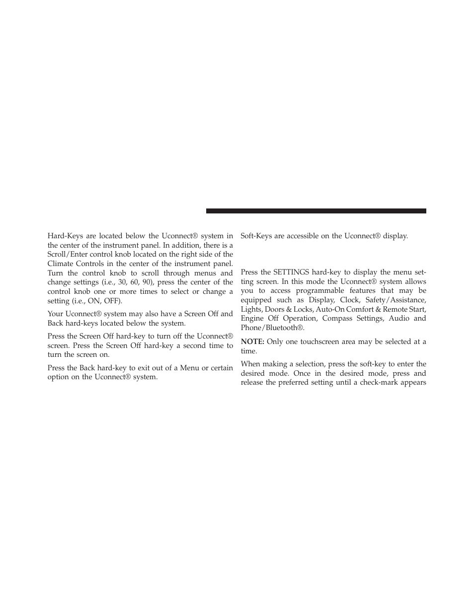 Hard-keys, Soft-keys, Customer programmable features | Uconnect® 5.0 settings | Jeep 2014 Grand Cherokee - Owner Manual User Manual | Page 312 / 674