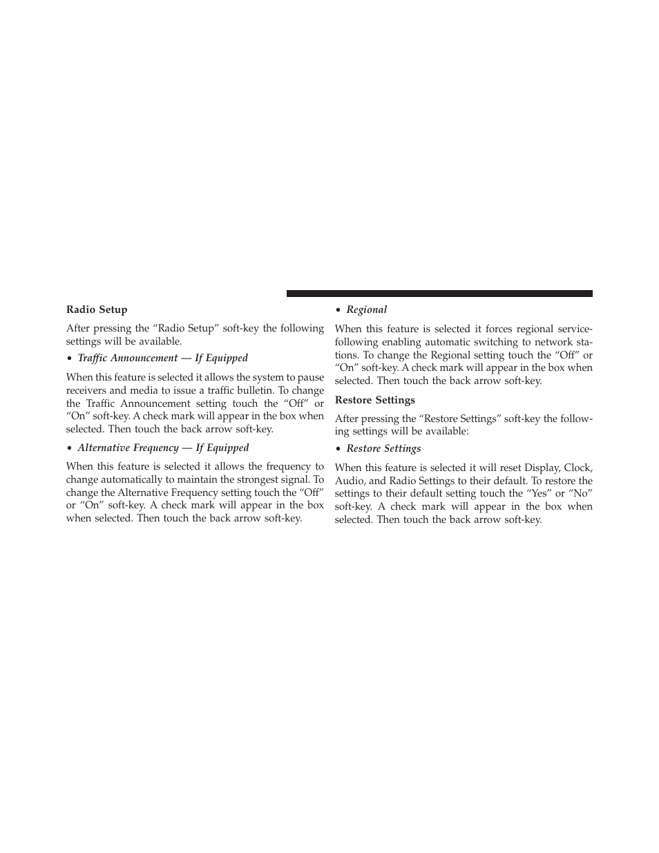 Radio setup, Restore settings | Jeep 2014 Grand Cherokee - Owner Manual User Manual | Page 332 / 674