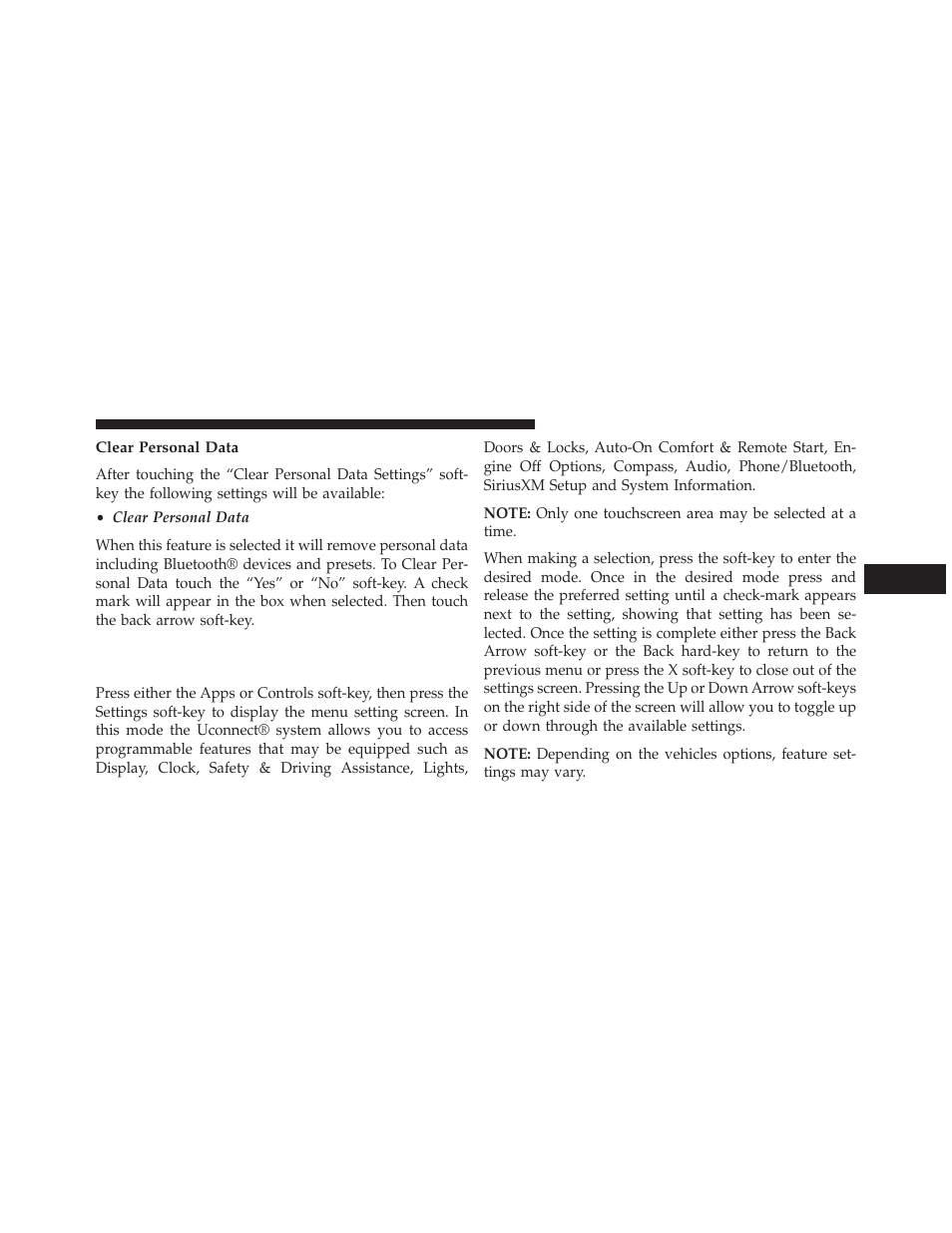 Clear personal data, Customer programmable features, Uconnect® 8.4 settings | Jeep 2014 Grand Cherokee - Owner Manual User Manual | Page 333 / 674