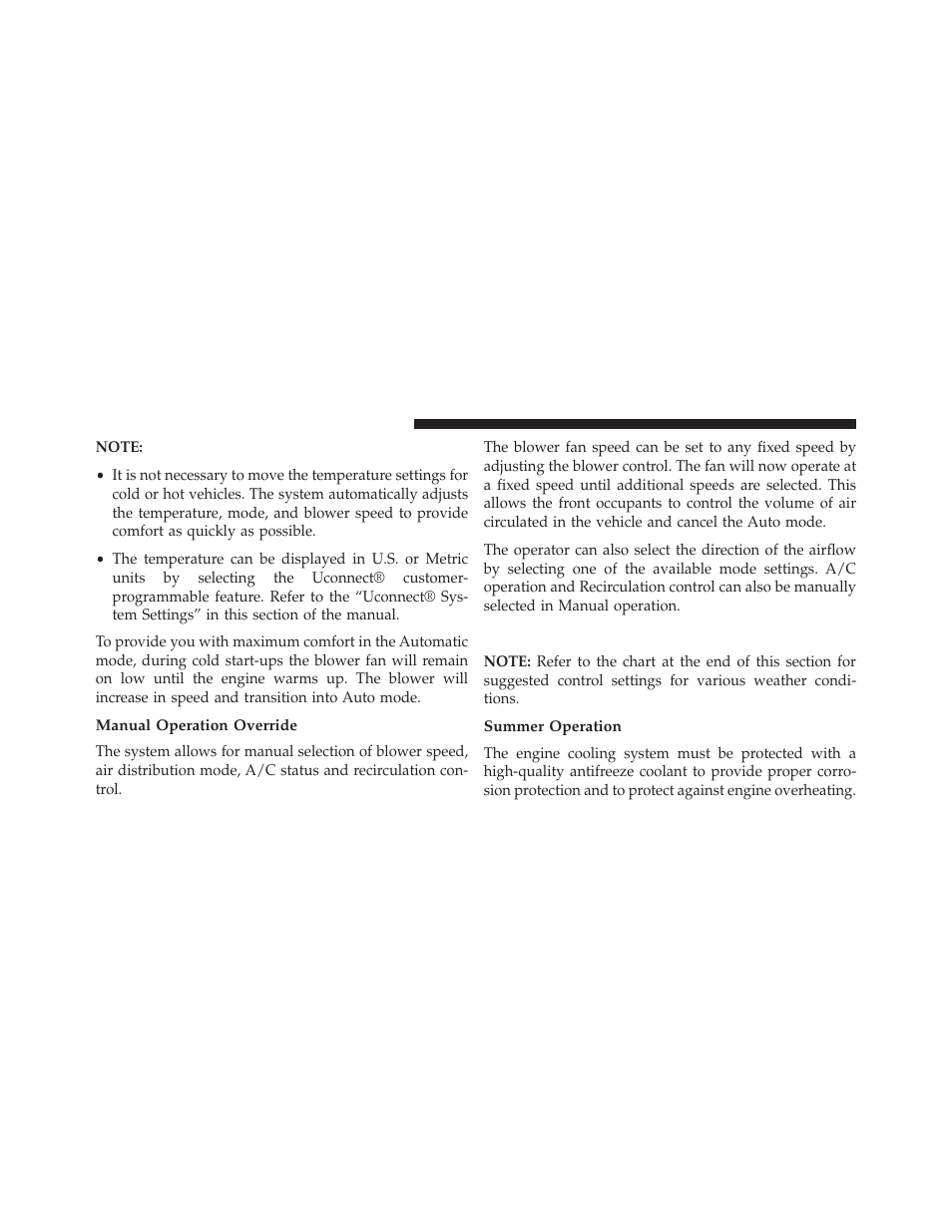 Manual operation override, Operating tips, Summer operation | Jeep 2014 Grand Cherokee - Owner Manual User Manual | Page 386 / 674