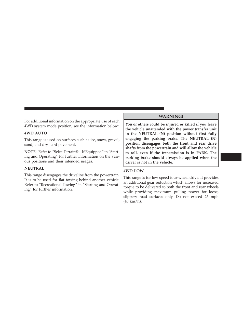 Shift positions, 4wd auto, Neutral | 4wd low | Jeep 2014 Grand Cherokee - Owner Manual User Manual | Page 417 / 674
