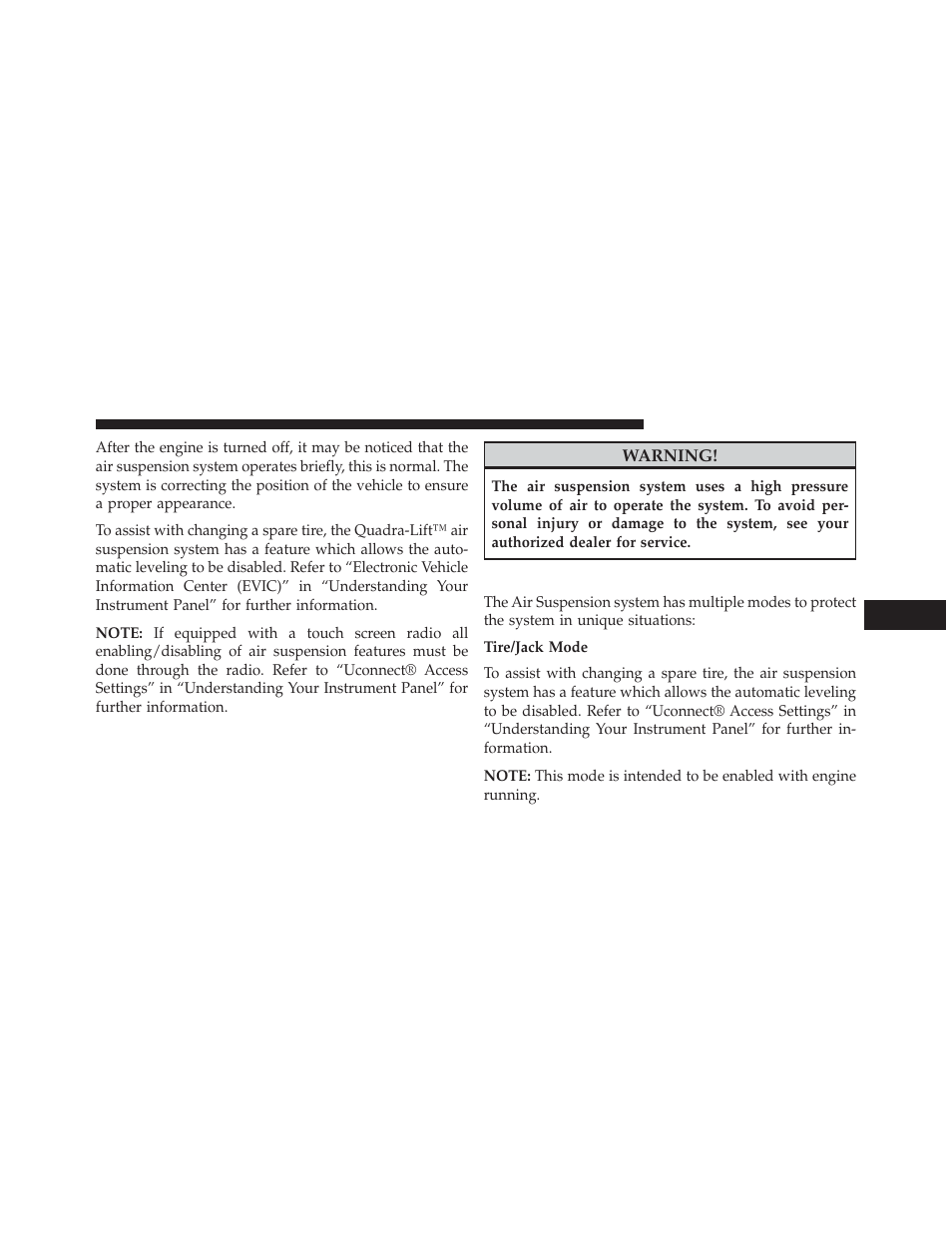 Air suspension modes | Jeep 2014 Grand Cherokee - Owner Manual User Manual | Page 429 / 674