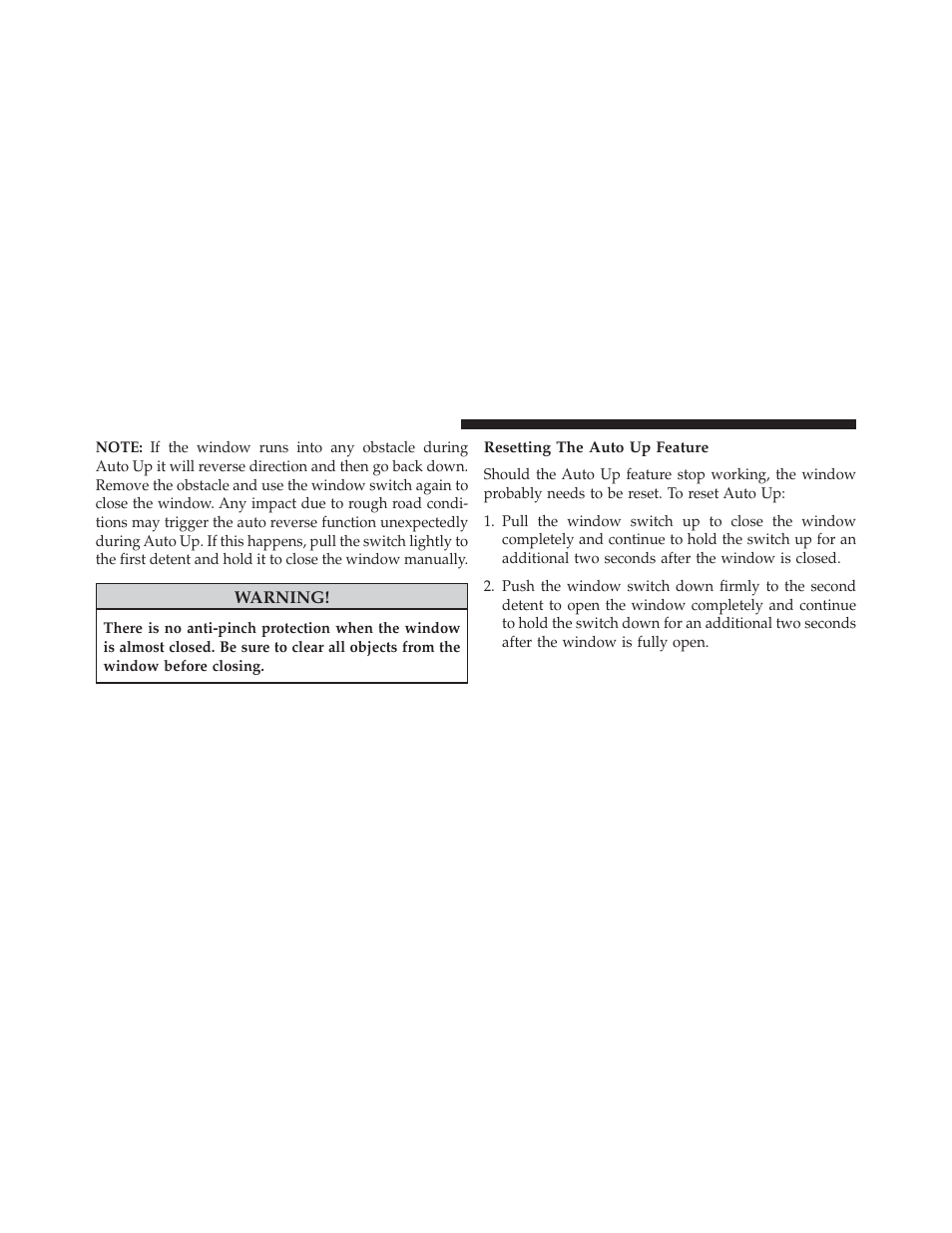 Resetting the auto up feature | Jeep 2014 Grand Cherokee - Owner Manual User Manual | Page 44 / 674