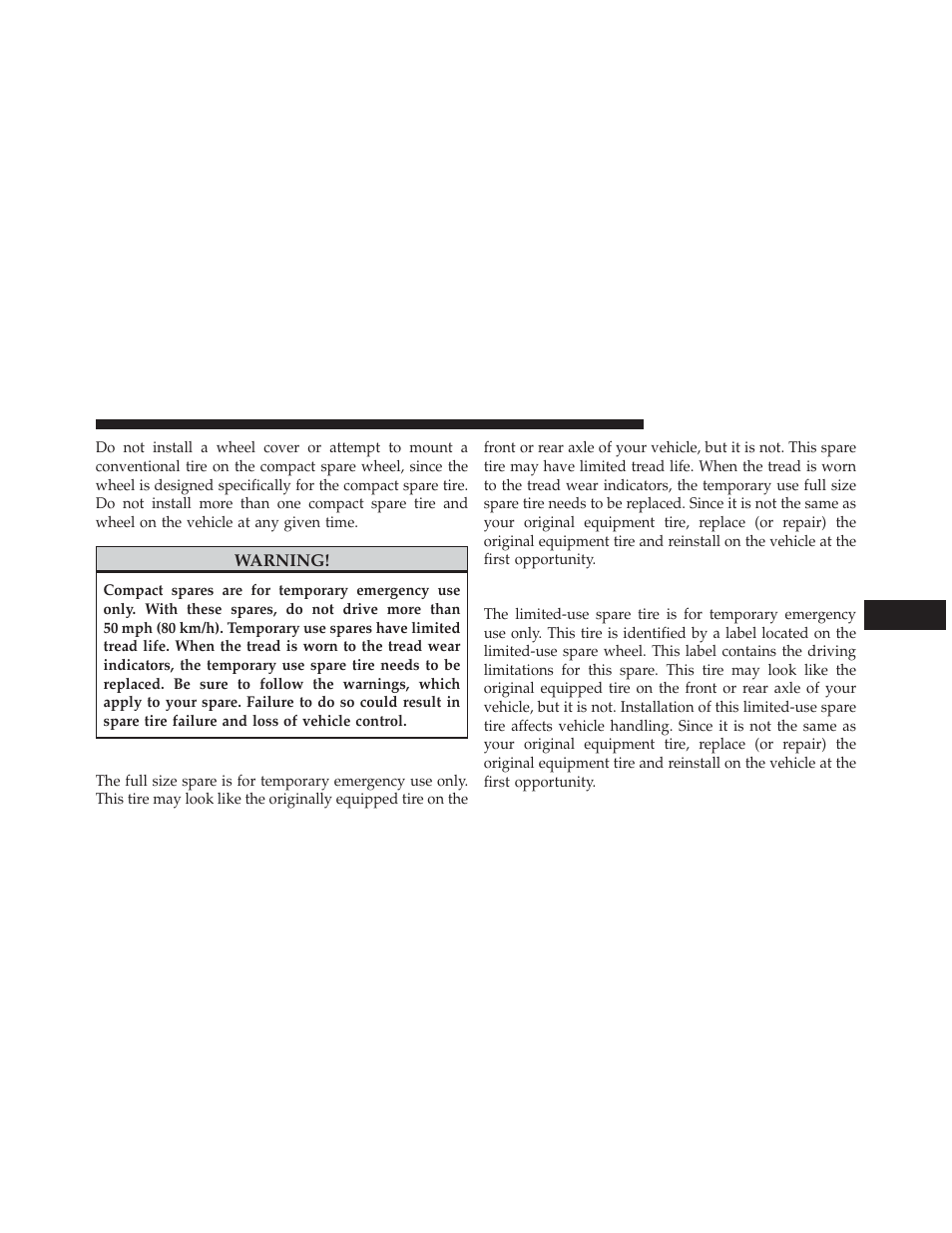 Full size spare — if equipped, Limited-use spare — if equipped | Jeep 2014 Grand Cherokee - Owner Manual User Manual | Page 485 / 674