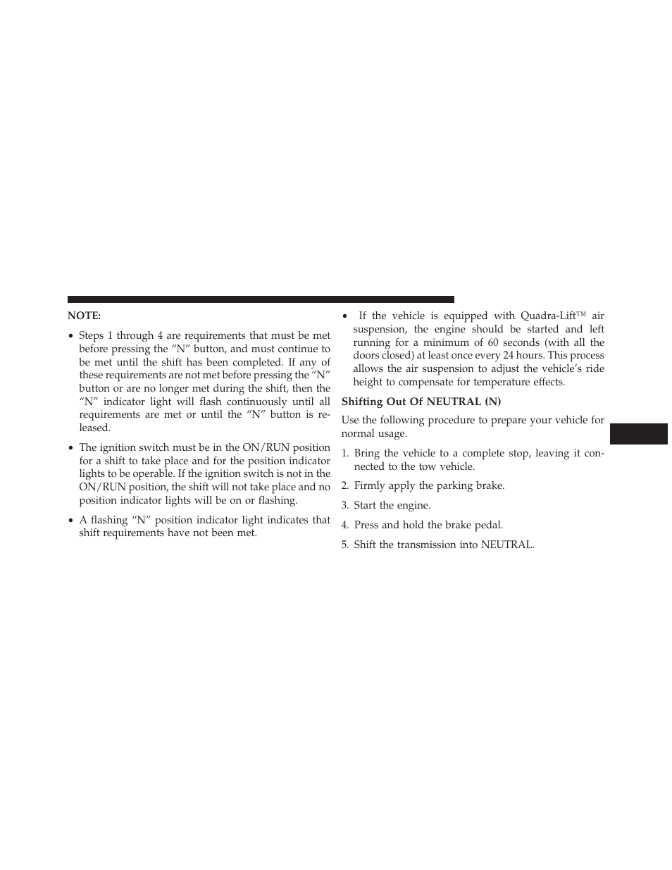 Shifting out of neutral (n) | Jeep 2014 Grand Cherokee - Owner Manual User Manual | Page 535 / 674