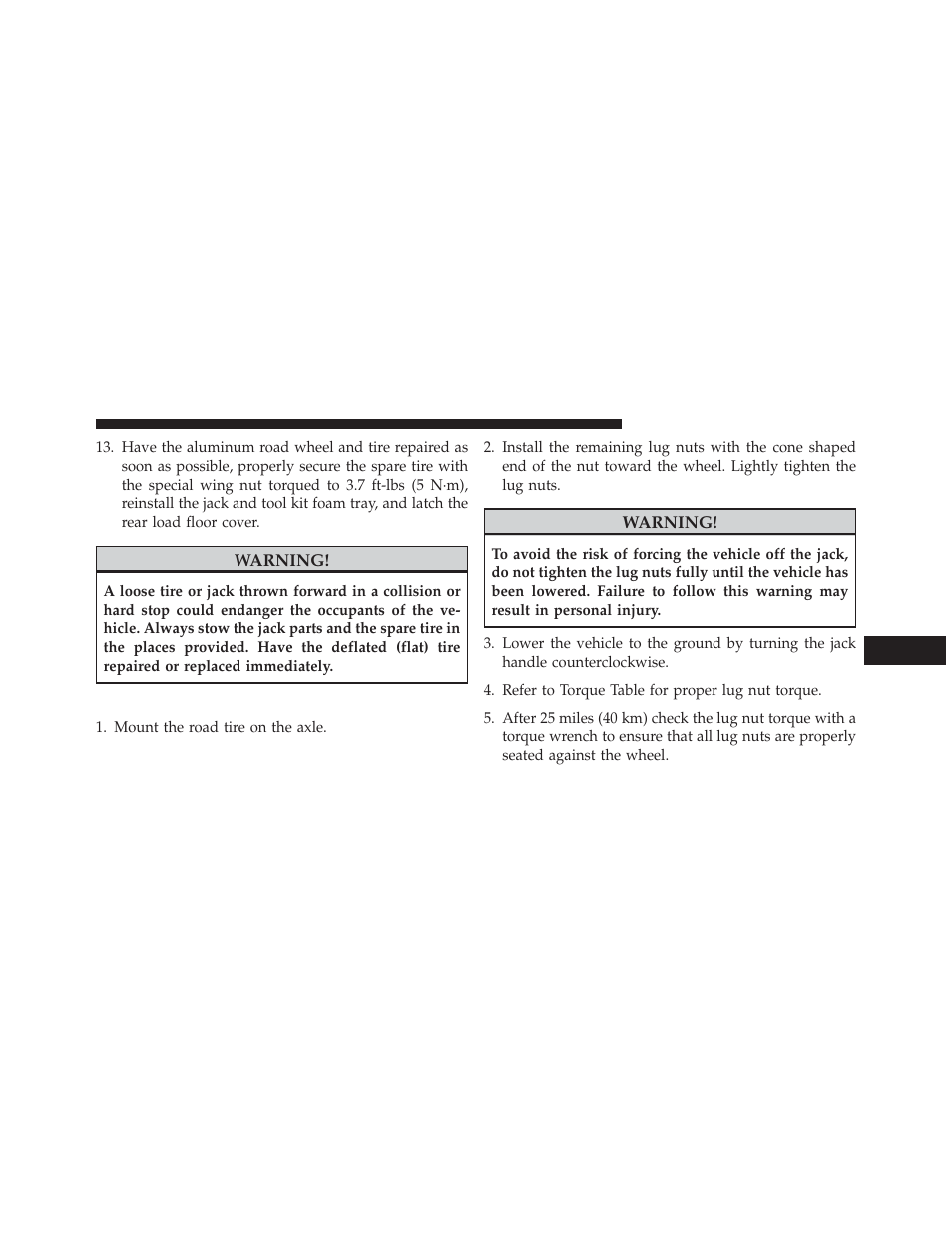 Road tire installation | Jeep 2014 Grand Cherokee - Owner Manual User Manual | Page 553 / 674