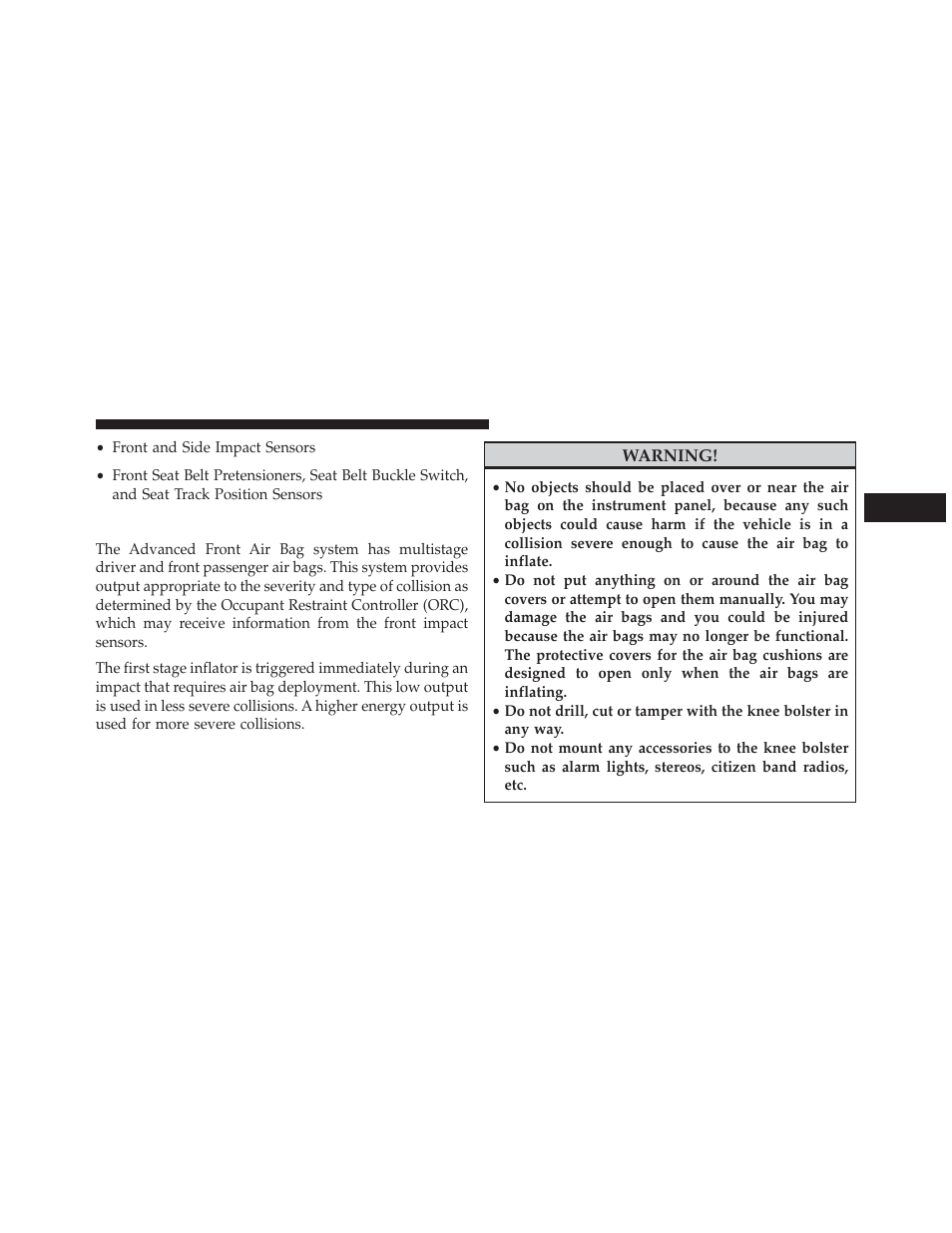 Advanced front air bag features | Jeep 2014 Grand Cherokee - Owner Manual User Manual | Page 71 / 674
