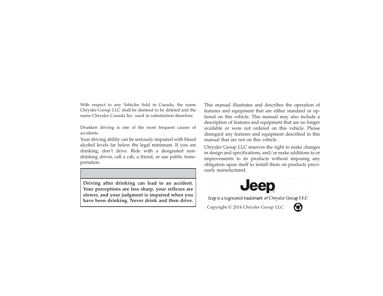 Jeep 2014 Grand Cherokee - Diesel Supplement User Manual | Page 2 / 118