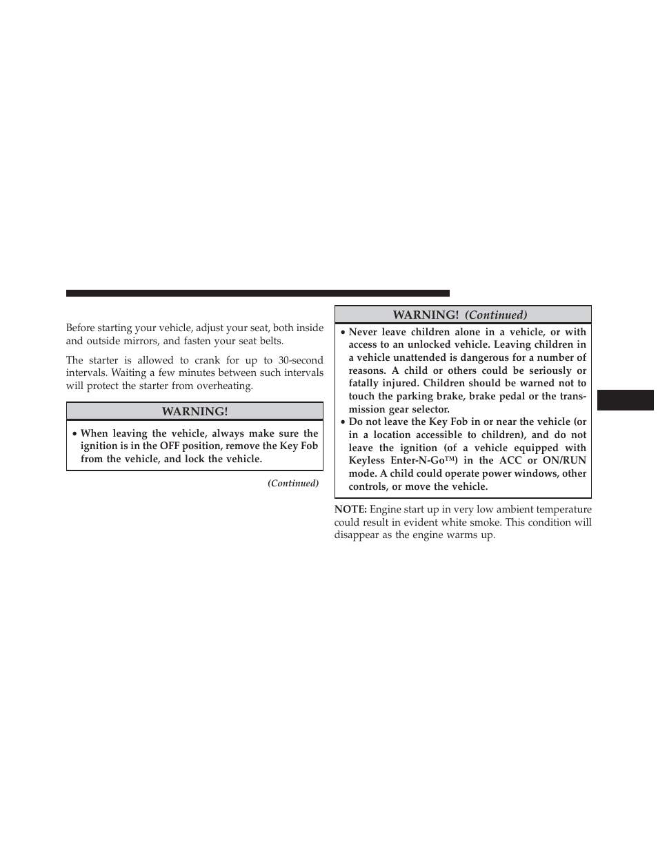 Starting procedures | Jeep 2014 Grand Cherokee - Diesel Supplement User Manual | Page 37 / 118